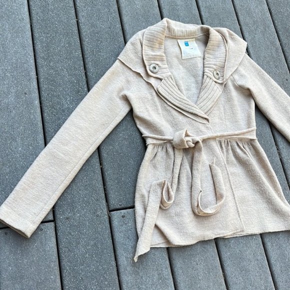 S Anthropologie Sparrow 100 percent Marino Wool darling cardigan sweater EUC tan - Picture 3 of 14